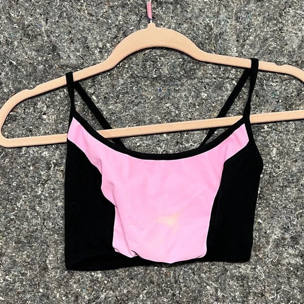 Fashion Nova Mercury Colorblock Crop Top Black Pink XS Double Strap Criss Cross